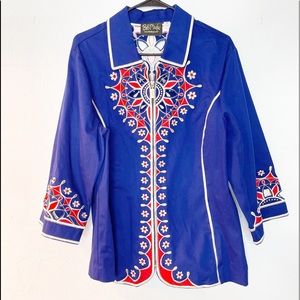 Bob Mackie Wearable Art Royal Blue Embroidered Vintage Zip Up Jacket Size XL